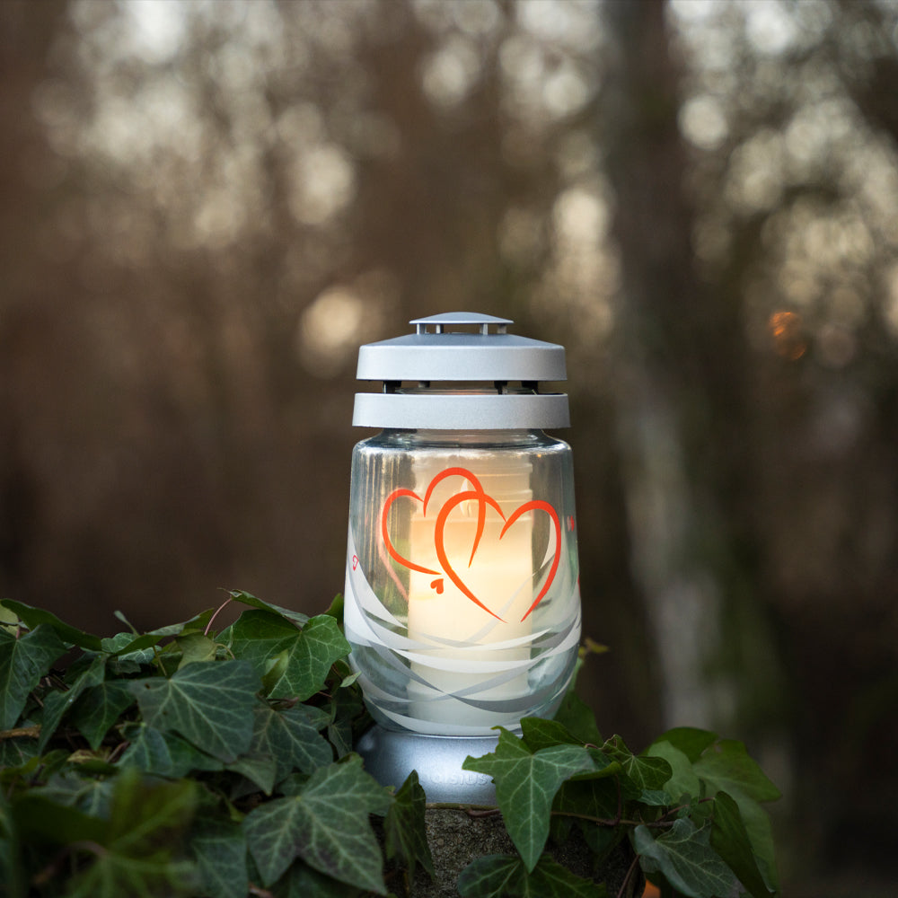 Vela Candeeiro de Vidro Coração Vermelho (Recarga 0140)