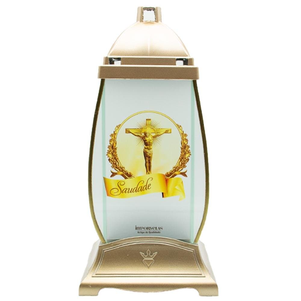 Vela Candeeiro Vidro Capela Dourado Cruz