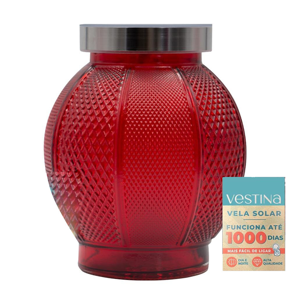 Vela Candeeiro Vidro Solar VSS26 Vermelho