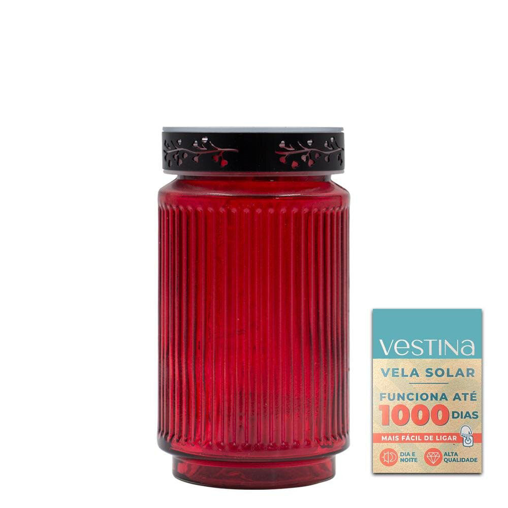 Vela Candeeiro Vidro Solar VSS27 Vermelho