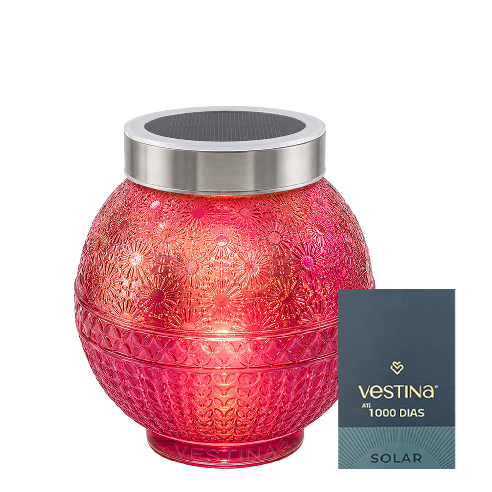 Vela Candeeiro Vidro Solar VSS3 Vermelho