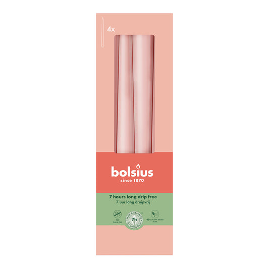 Vela Cónica 245x24mm Pack.4 Rosa Nublado 7h