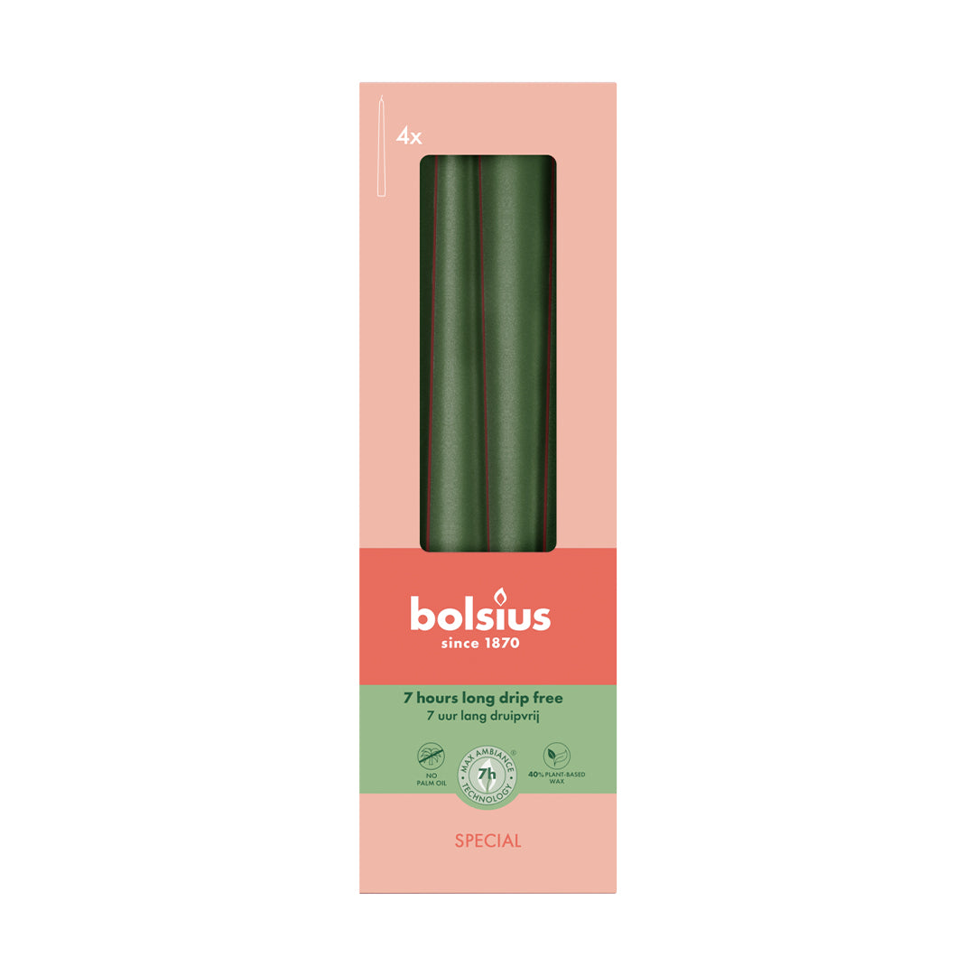Vela Cónica Essentials 245x24mm Pack.4 Verde Metálico 7h