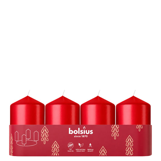 Vela Pilar 60x40mm Pack.4 Vermelho Delicado 7h