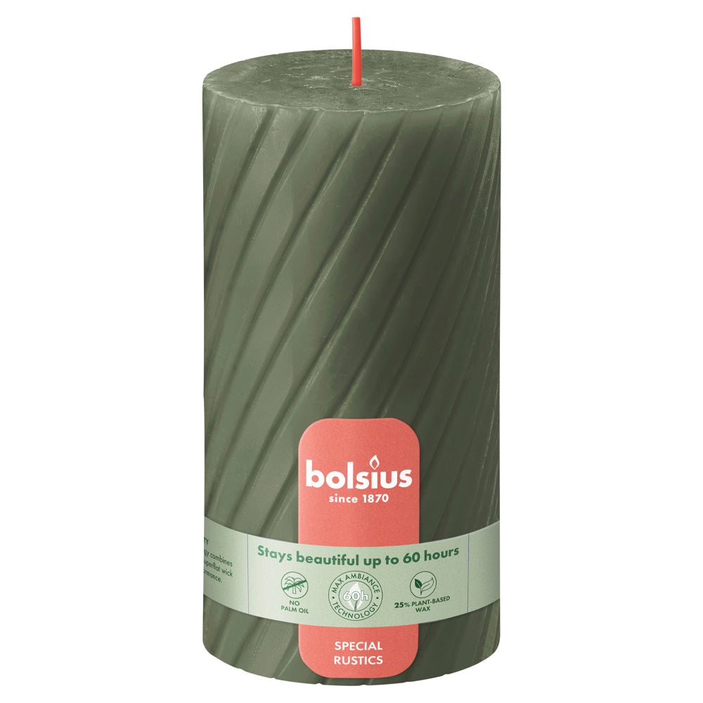 Vela Pilar Rústica Frisada 130x68mm Verde Seco 60h