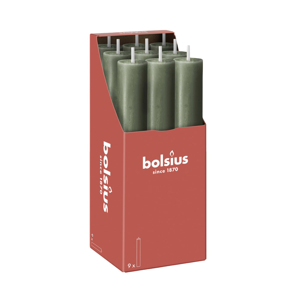 Vela Cónica Rústica XL 230x30mm Pack.9 Verde Seco