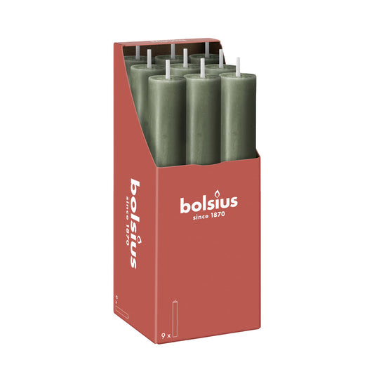 Vela Cónica Rústica XL 230x30mm Pack.9 Verde Seco