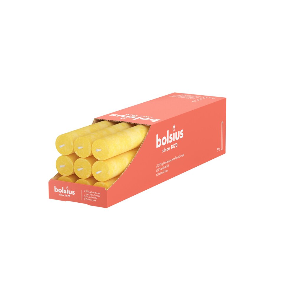 Vela Cónica Rústica 270x23mm Pack.9 Amarelo Sol 13h