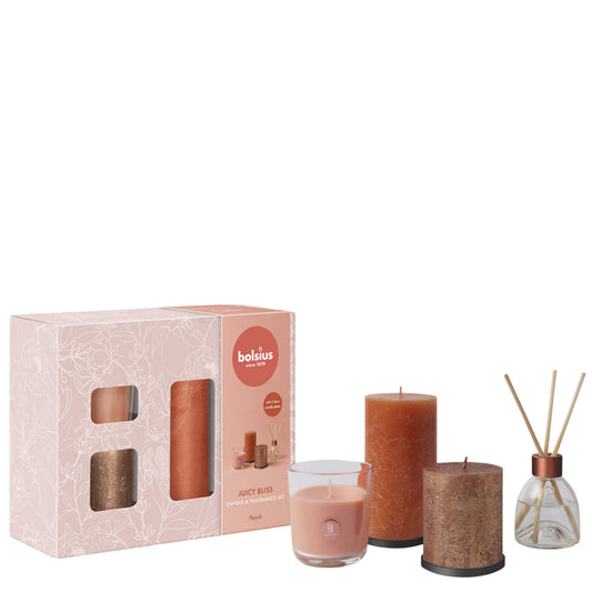 Pack Natal Bolsius Felicidade Plena - Velas Rústicas e Fragância Pêssego