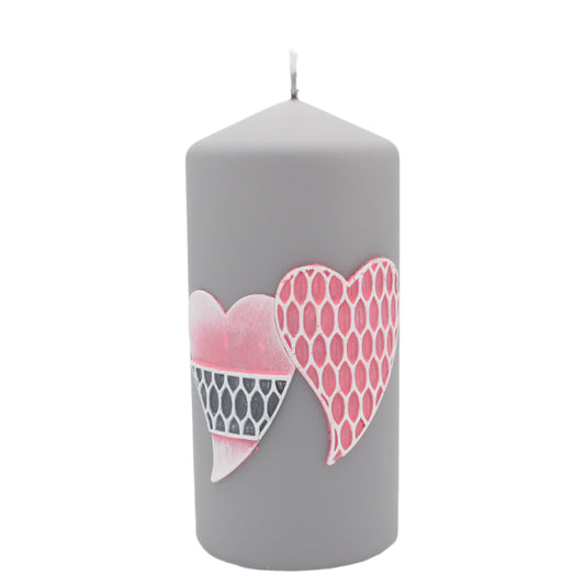 Vela Pilar Two Hearts 70x150mm Cinza