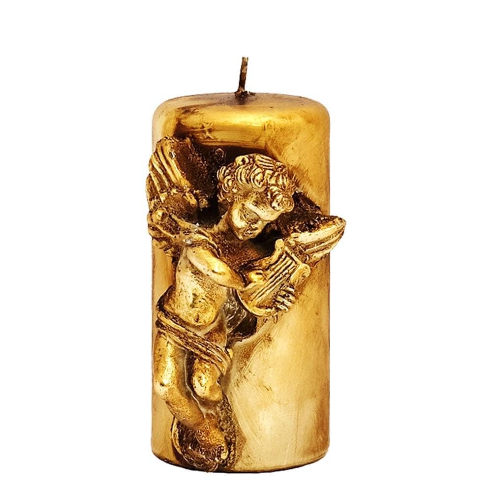 Vela Pilar Figura Anjo c/Lira 120x75mm Dourado