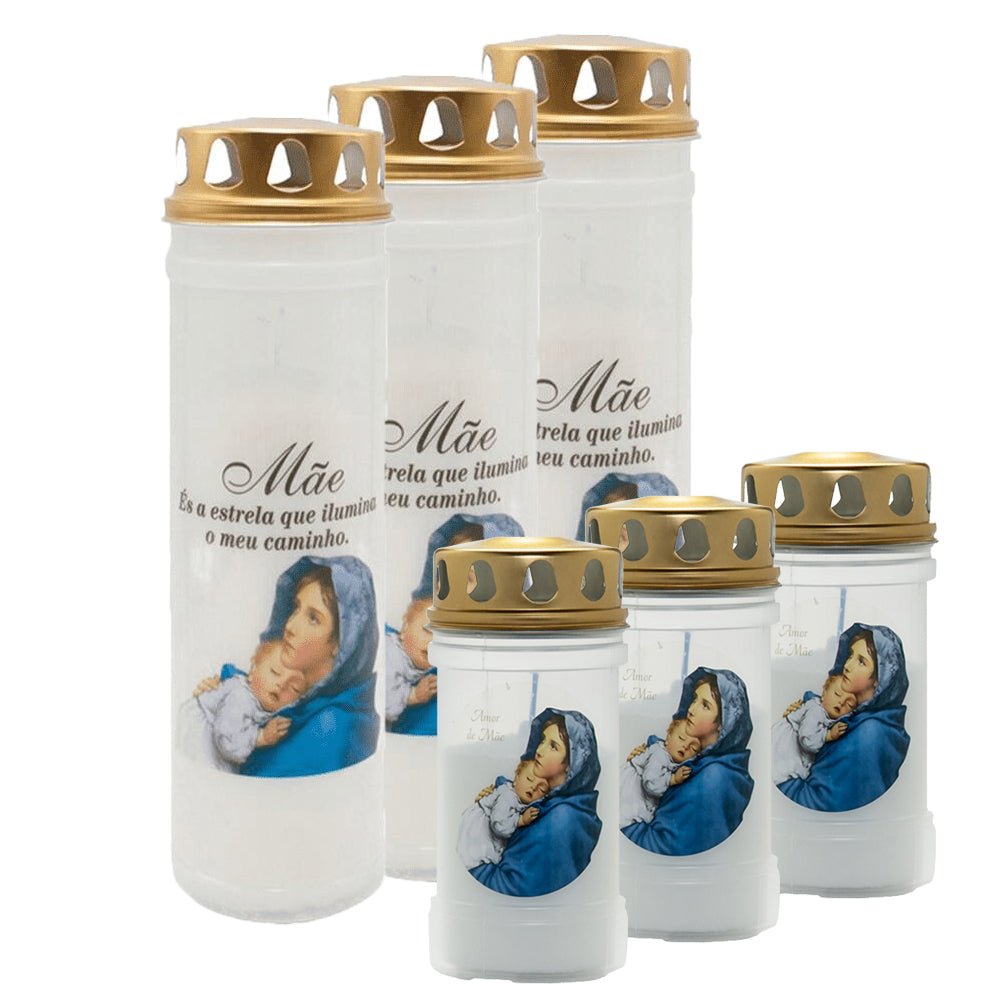 Pack 3 Velas Círios 60LL Eco Amor de Mãe + 3 Velas Círios 30LL Amor de Mãe