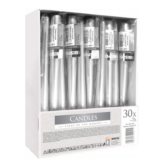 Vela Cónica S30 Prateado Metálico Pack.30