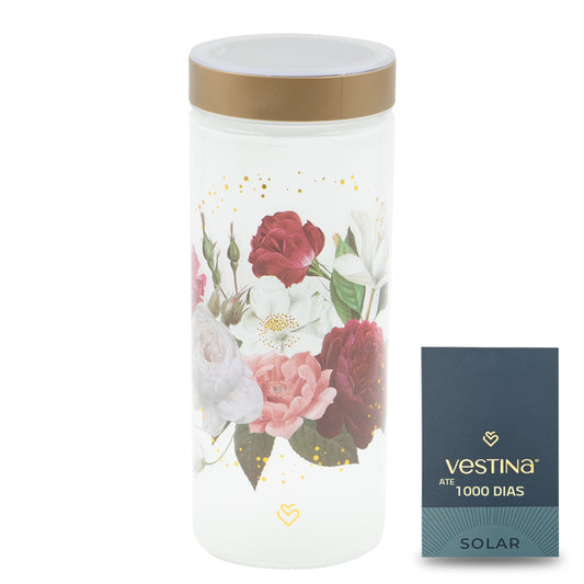 Vela Candeeiro Vidro Solar VSS28 Branco Flores
